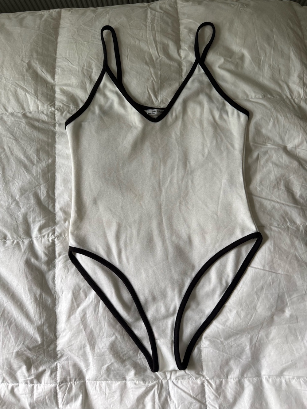 Zara White bodysuit with Black Contrast Trim